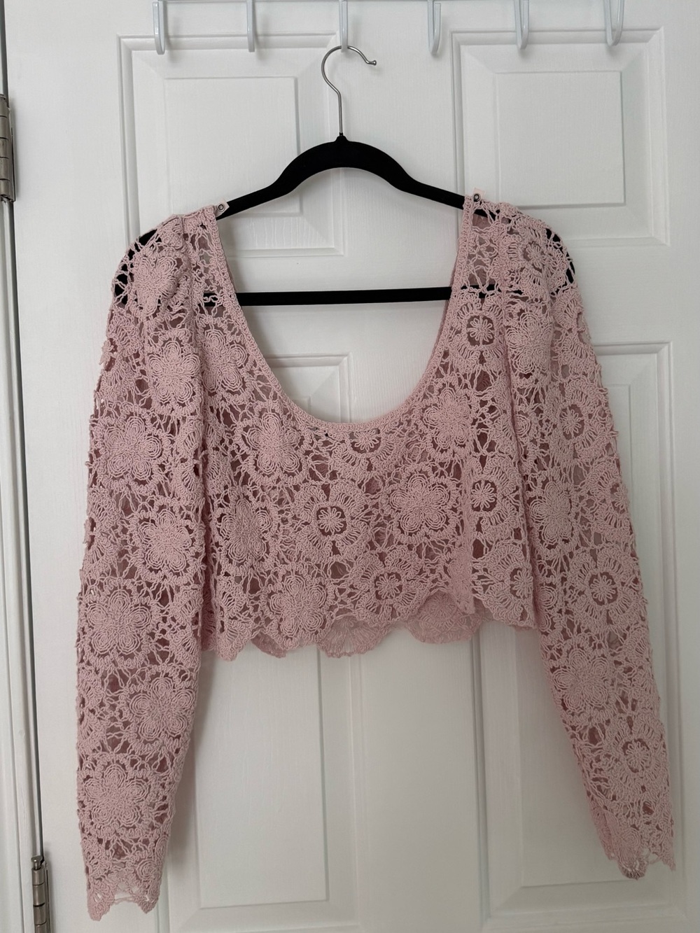Zara Blush Pink Crochet Lace Scoop-Neck Crop Top